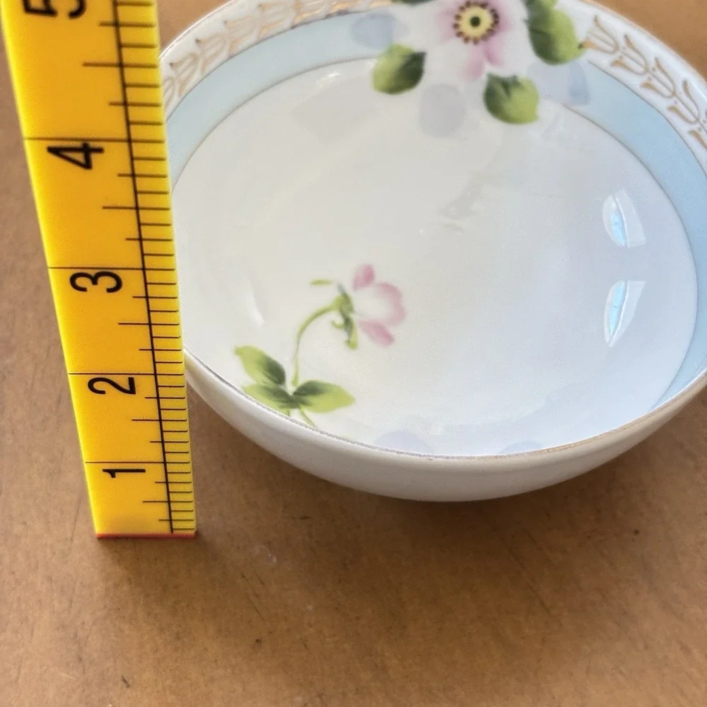 Antique Nippon Hand Painted Floral Footed Bowl w Ladle Berry Set 1900s Gold Trim